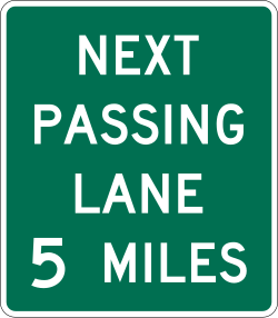 Next passing lane at specified distance ahead