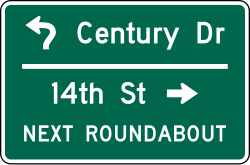 Advance street name guide sign with 3 lines of information
