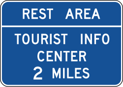 Rest area with tourist information center at specified distance