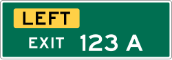3-digit left exit number with single letter suffix plaque
