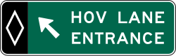 Overhead preferential lane entrance direction sign