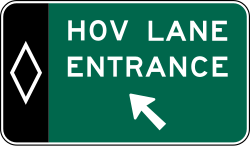 Post-mounted preferential lane entrance direction sign