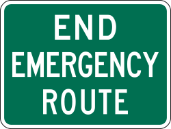 End emergency route sign indicating the end of emergency routing