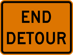 End detour sign indicating the end of a detour route