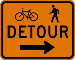 Right arrow for bicycle and pedestrian detour routing