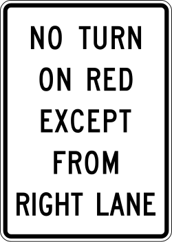 Prohibits turns on red except from the right lane
