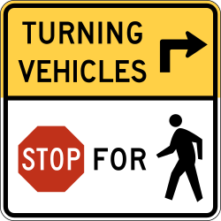 Requires turning vehicles to stop for pedestrians
