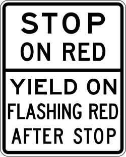 Requires stop on red, then yield on flashing red after stopping