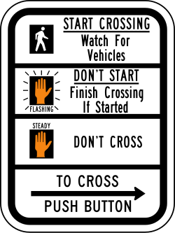 Provides instructions for using crosswalk signals