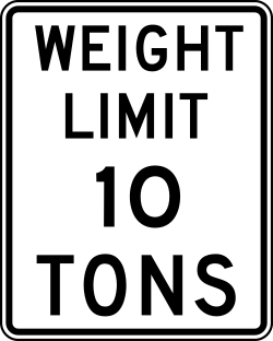 Maximum weight limit for vehicles on the roadway