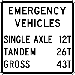Supplemental plaque indicating weight limits for emergency vehicles
