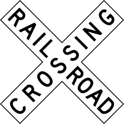 Standard railroad crossing sign indicating intersection with railroad tracks