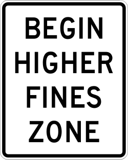 Beginning of a zone where higher or double fines apply