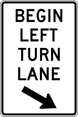 Beginning of a left-turn lane