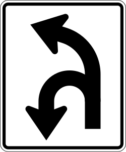 Both U-turns and left turns are permitted from this lane