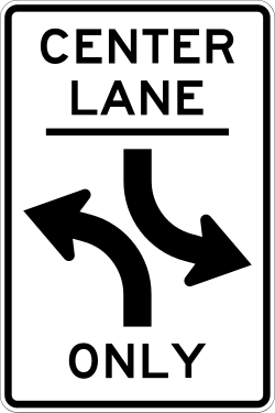 The center lane is shared by both directions for making left turns only