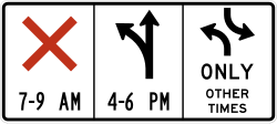 A reversible lane, whose direction of travel changes by time of day