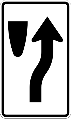 Directs traffic to keep to the right of an obstacle or median