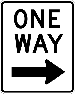 One-way traffic flow to the right with directional arrow