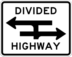 Divided highway crossing at a T-intersection