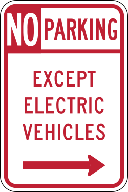 Prohibits parking except for electric vehicles