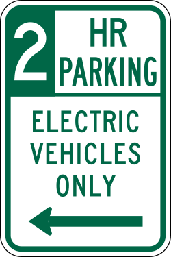 Limits parking to two hours for electric vehicles only