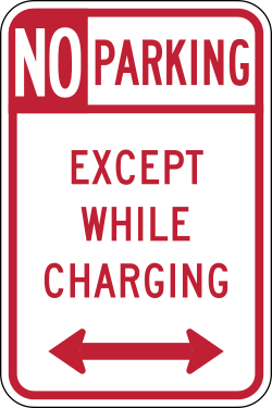 Prohibits parking except while vehicle is charging