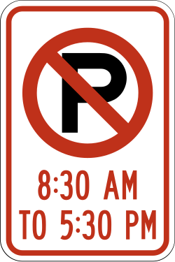 Prohibits parking during specified times