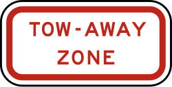 Supplemental plaque indicating vehicles will be towed if parked illegally