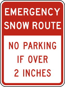 Snow emergency route with parking prohibition and towing during snow emergencies