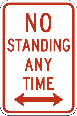 Prohibits standing or waiting at all times