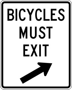 Requires bicycles to exit the roadway or facility