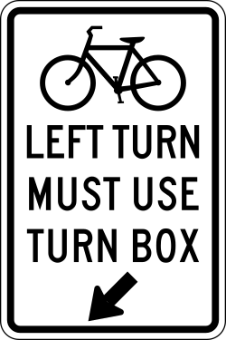 Alternative design requiring bicycles making left turns to use designated turn box