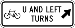 Bicycle U-turns and left turns using diagonal right arrow direction