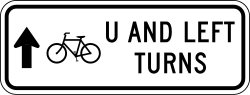Bicycle U-turns and left turns using straight arrow direction