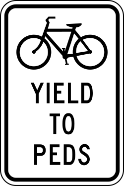 Requires cyclists to yield right-of-way to pedestrians