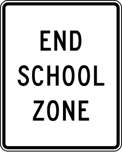 End of a school zone area