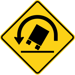 Trucks of rollover danger on left curve at posted speed