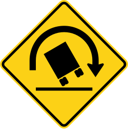 Trucks of rollover danger on right curve at posted speed