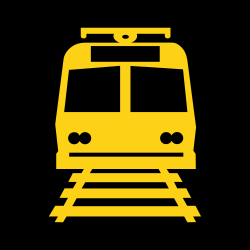 Activated blank-out sign warning of approaching light rail transit