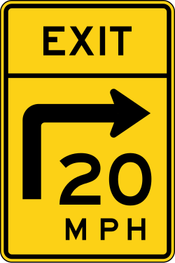 Advisory speed for exit with turn