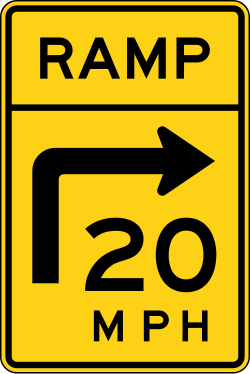 Advisory speed for ramp with turn