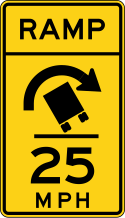 Advisory speed for ramp with truck rollover warning