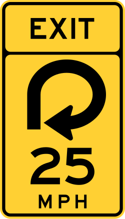 Advisory speed for exit with 270-degree loop curve