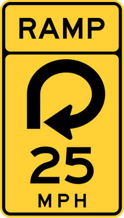Advisory speed for ramp with 270-degree loop curve