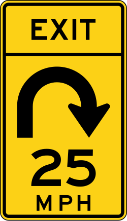Advisory speed for exit with hairpin curve