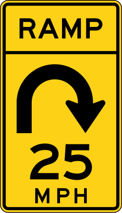 Advisory speed for ramp with hairpin curve