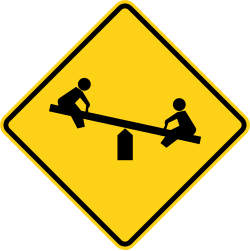 Playground area ahead where children may be present