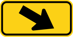 Supplemental plaque with downward diagonal arrow to the right