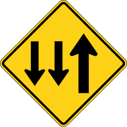 Two-way traffic on a 3-lane road with two lanes in the opposing direction
